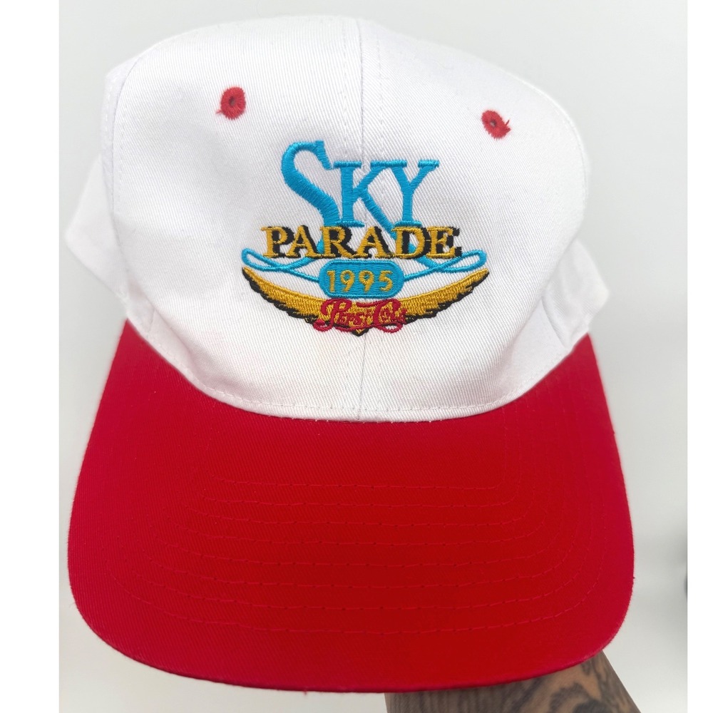 Vintage 1995 Sky Parade Pepsi Cola Snapback Hat‎ Cobra Caps Pilot White Red Cap